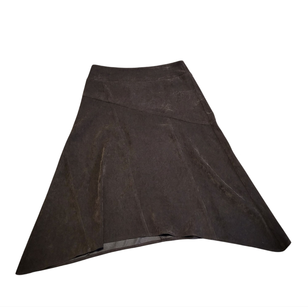 tribal faux suede skirt size 2 Brown Shark Bite Asymmetrical Midi y2k
